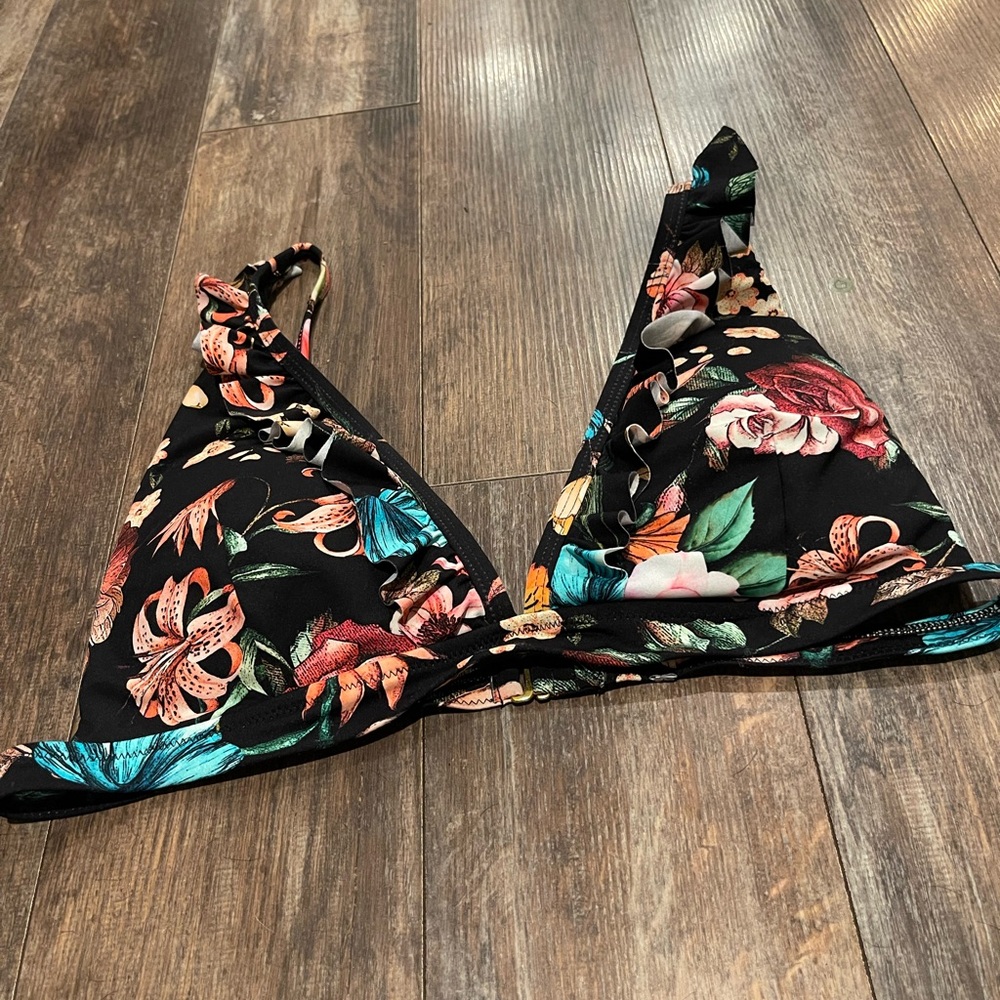 Floral Black Bikini Top